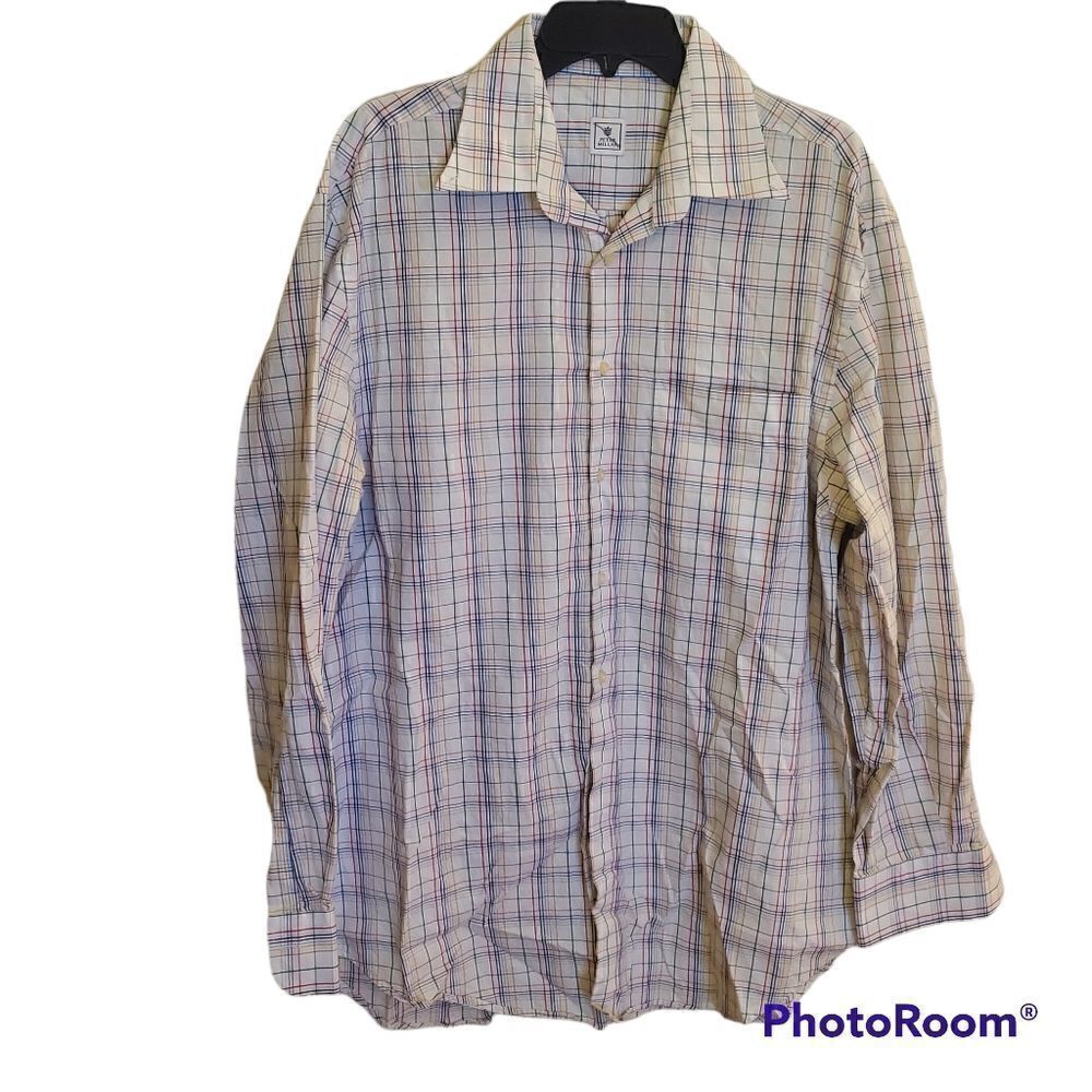 Peter Millar White Plaid Cotton Button Shirt Mens L Tall